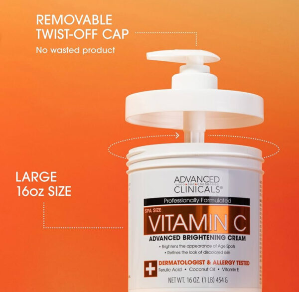 Advanced Clinicals Vitamin C Cream Visibly Brightening Body Lotion | Vitamin C Moisturizer Skin Care Body Cream For Women & Men Helps Visibly Improve Look Of Dark Spots & Uneven Skin Tone, 16 Ounce - Image 4