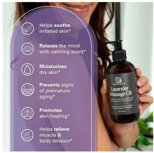 Lavender Sensual Massage Oil with Collagen and Stem Cells, Skin Tightening Therapy for Bum, Thighs, and Belly, Fast-Absorbing Cellulite Oil by M3 Naturals - Image 4