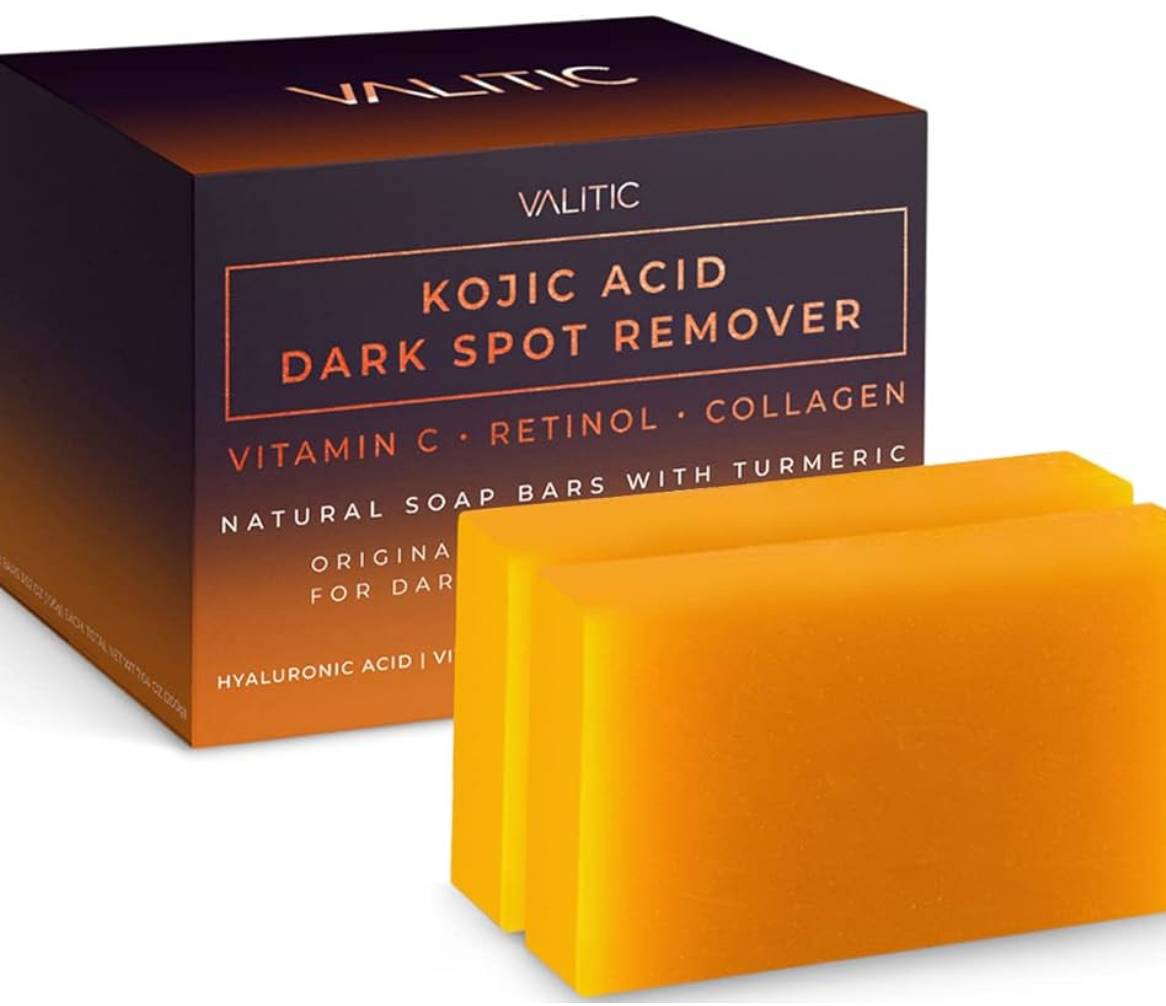 VALITIC Kojic Acid Dark Spot Remover Soap Bars with Vitamin C, Retinol, Collagen, Turmeric - Original Japanese Complex Infused with Hyaluronic Acid, Vitamin E, Shea Butter, Castile Olive Oil (2 Pack)