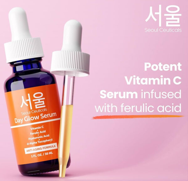 SeoulCeuticals Korean Skin Care 20% Vitamin C Hyaluronic Acid Serum + CE Ferulic Acid - Potent Anti Aging, Anti Wrinkle Korean Beauty 1oz