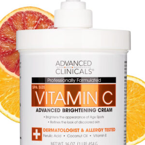 Advanced Clinicals Vitamin C Cream Visibly Brightening Body Lotion | Vitamin C Moisturizer Skin Care Body Cream For Women & Men Helps Visibly Improve Look Of Dark Spots & Uneven Skin Tone, 16 Ounce