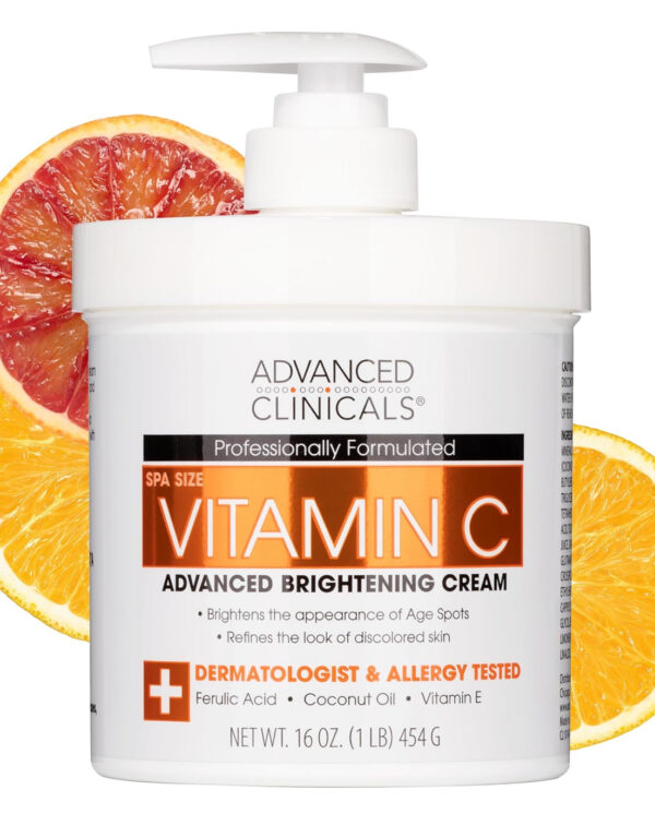 Advanced Clinicals Vitamin C Cream Visibly Brightening Body Lotion | Vitamin C Moisturizer Skin Care Body Cream For Women & Men Helps Visibly Improve Look Of Dark Spots & Uneven Skin Tone, 16 Ounce