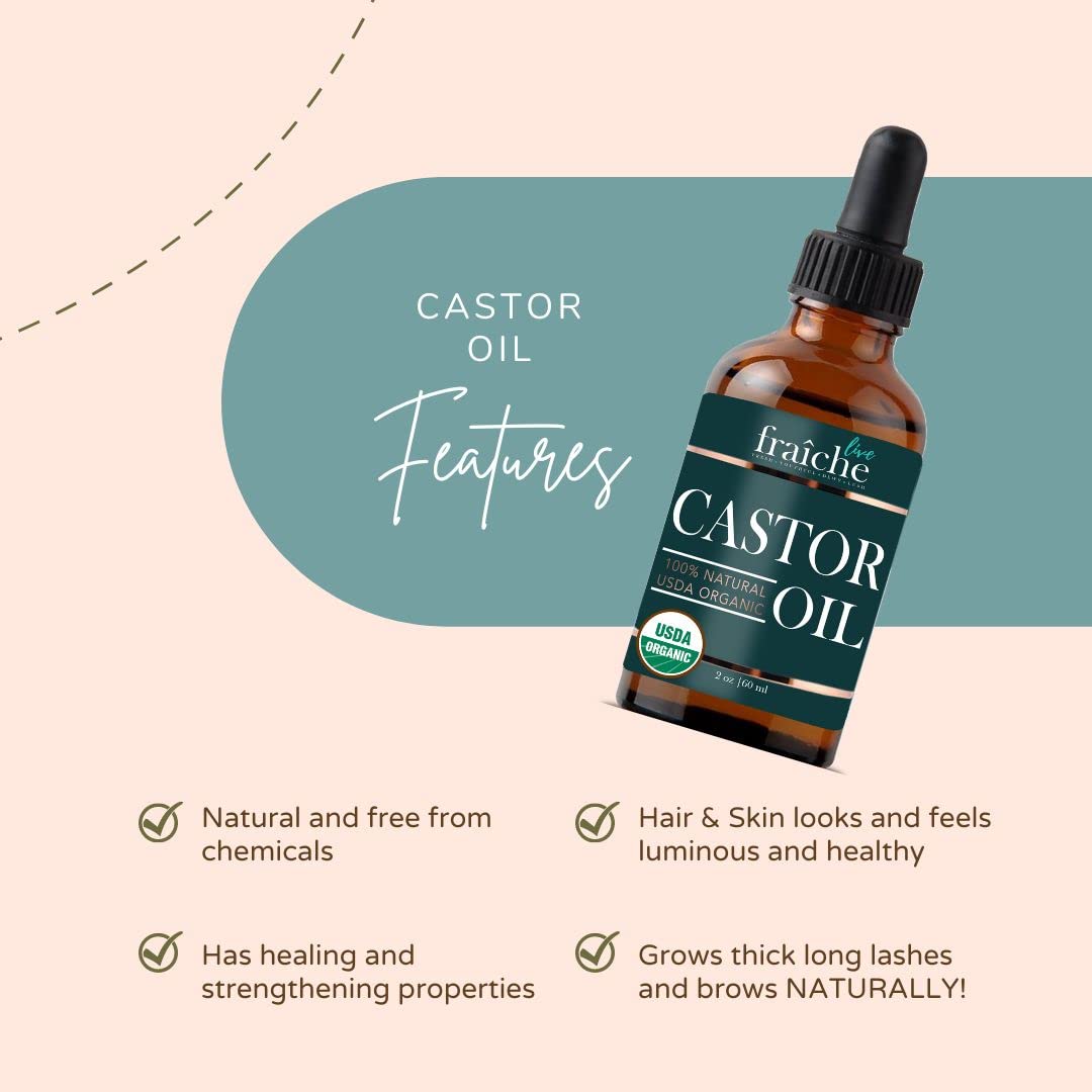 Live Fraiche Organic Castor Oil for Face (2oz) + FREE Filled Mascara Tube, 100% Pure USDA Eyebrow Eyelash Growth Serum, Cold Pressed, Hexane Free Hair Lash Serum - Image 2