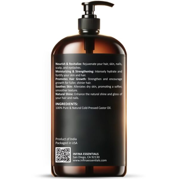 Pure Cold Pressed Castor Oil - Hexane Free, Glass Bottle for Hair Growth, Face, Scalp, Skin & Eyelashes - Nourishing and Moisturizing - 16 fl oz - Image 2