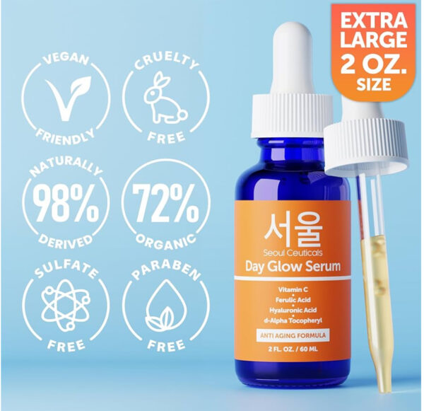 SeoulCeuticals Korean Skin Care 20% Vitamin C Hyaluronic Acid Serum + CE Ferulic Acid - Potent Anti Aging, Anti Wrinkle Korean Beauty 1oz - Image 2