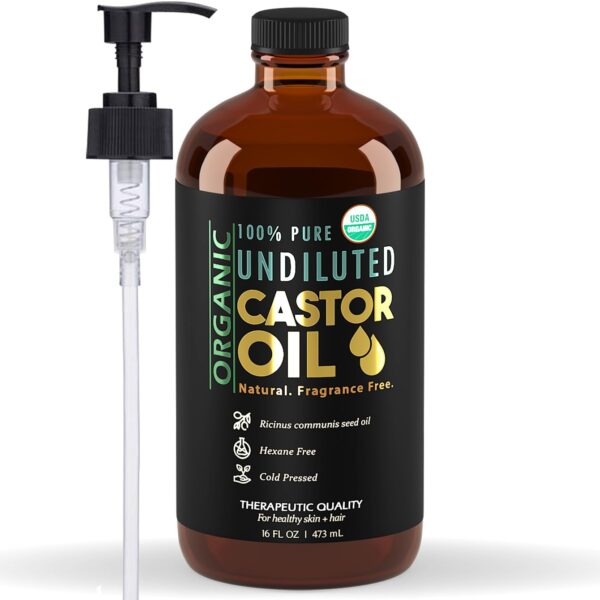 BALM OF GILEAD Organic Castor Oil for Skin Hydration - Therapeutic Cold Pressed, USDA Certified 100% Pure, Glass Bottle - 16 oz Unrefined, Hexane Free, Castor Oil for Hair & Eyelashes Growth - Image 2