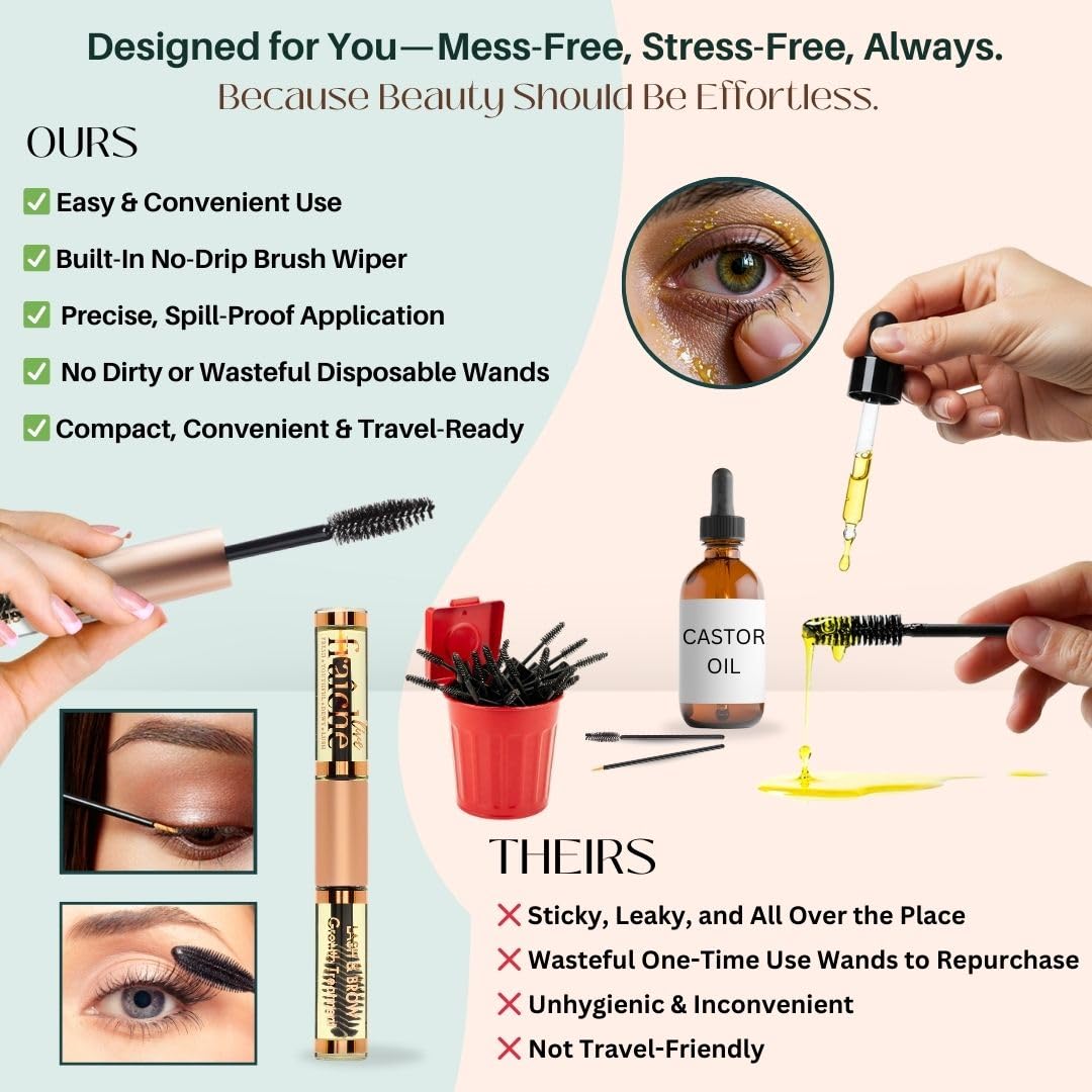Live Fraiche Organic Castor Oil for Face (2oz) + FREE Filled Mascara Tube, 100% Pure USDA Eyebrow Eyelash Growth Serum, Cold Pressed, Hexane Free Hair Lash Serum - Image 3
