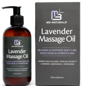 Lavender Sensual Massage Oil with Collagen and Stem Cells, Skin Tightening Therapy for Bum, Thighs, and Belly, Fast-Absorbing Cellulite Oil by M3 Naturals