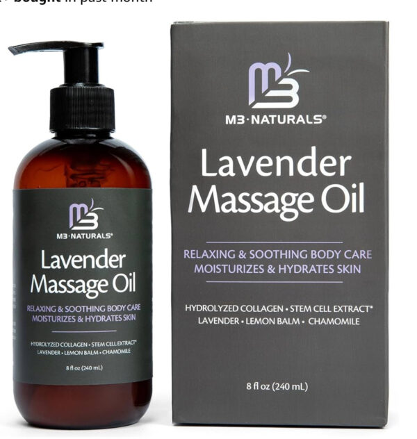 Lavender Sensual Massage Oil with Collagen and Stem Cells, Skin Tightening Therapy for Bum, Thighs, and Belly, Fast-Absorbing Cellulite Oil by M3 Naturals
