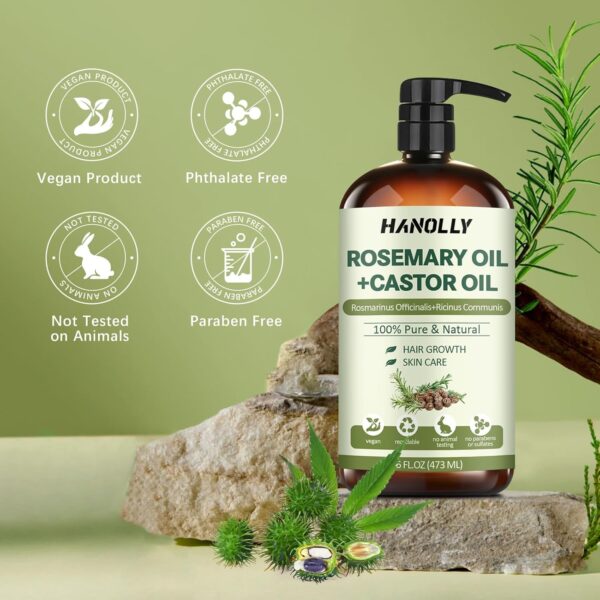 Rosemary Castor Oil for Hair Growth 16oz - 100% Pure Rosemary Oil with Castor Oil, Blend of Effective Hair Oils For Hair Growth, Hydration Scalp, Reduce Loss & Split Ends - Image 5