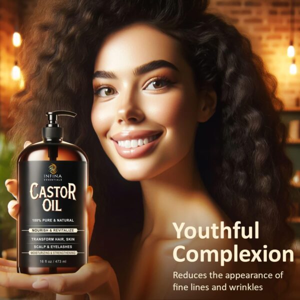 Pure Cold Pressed Castor Oil - Hexane Free, Glass Bottle for Hair Growth, Face, Scalp, Skin & Eyelashes - Nourishing and Moisturizing - 16 fl oz - Image 3