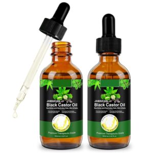 Black Castor Oil for Hair Growth, 2 Fl Oz Pure & Cold Pressed Hair Oils for Eyelashes and Eyebrows, Moisturizing Scalp, Skin and Nails (2 Pack)