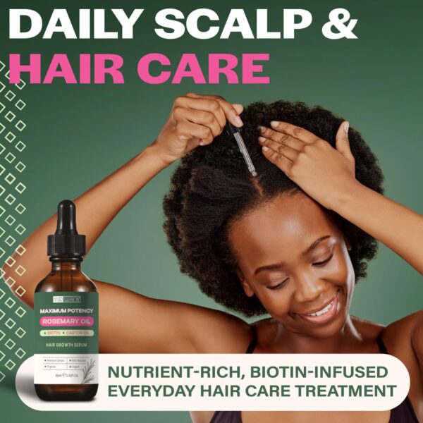 100% NATURAL ORGANIC ROSEMARY MINT OIL | Maximum Potency | Infused With Biotin & Castor Oil | Hair Growth Treatment |Stimulate Growth for Eyelashes, Eyebrows | Damaged Hair | Split Ends | - Image 4
