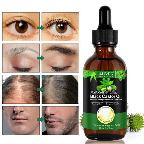 Black Castor Oil for Hair Growth, 2 Fl Oz Pure & Cold Pressed Hair Oils for Eyelashes and Eyebrows, Moisturizing Scalp, Skin and Nails (2 Pack) - Image 6