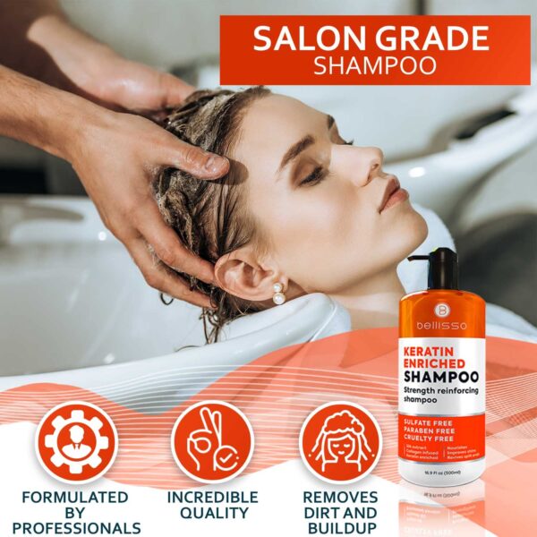 Keratin Enriched Shampoo - Sulfate and Paraben Free - Anti Frizz Treatment for Women and Men – Professional Salon Grade Repair Formula with Silk Protein for Dry, Frizzy Damaged and Color Treated Hair - Image 3