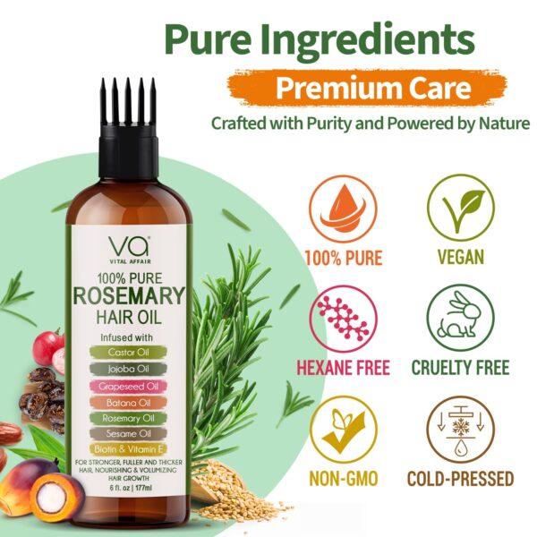 100% Pure Rosemary Oil For Hair Growth With Castor, Batana, Jojoba Oil - Infused With Biotin & Vitamin E-Blend of Effective Hair Oils for Hair Growth-Strengthening Treatment 6 Fl Oz - Image 2