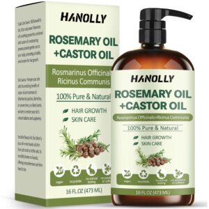 Rosemary Castor Oil for Hair Growth 16oz - 100% Pure Rosemary Oil with Castor Oil, Blend of Effective Hair Oils For Hair Growth, Hydration Scalp, Reduce Loss & Split Ends