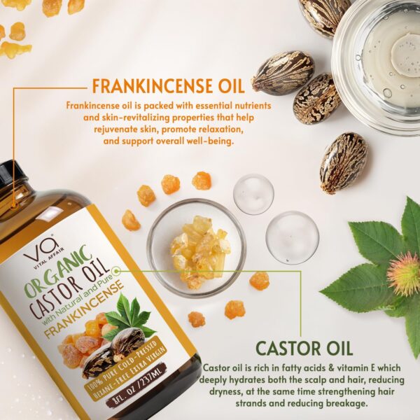 Organic Castor & Frankincense Oil Blend - 100% Pure and Natural, Cold Pressed, Unrefined Glass Bottle Castor and Frankincense Oil For Face & Hair Growth - 8oz - Image 6