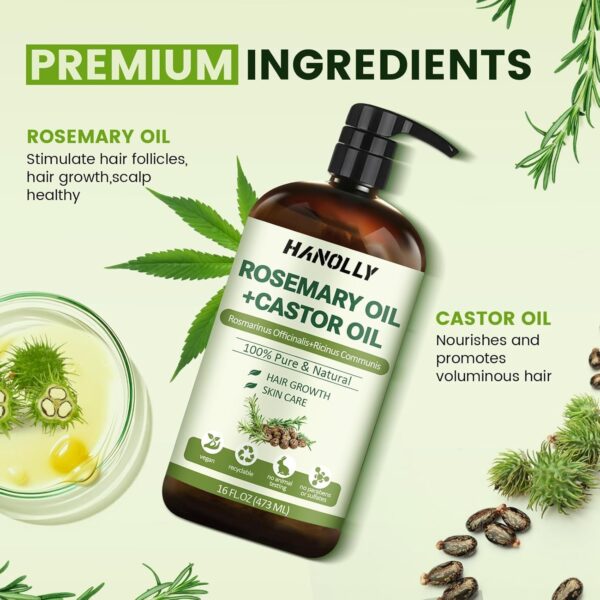 Rosemary Castor Oil for Hair Growth 16oz - 100% Pure Rosemary Oil with Castor Oil, Blend of Effective Hair Oils For Hair Growth, Hydration Scalp, Reduce Loss & Split Ends - Image 4