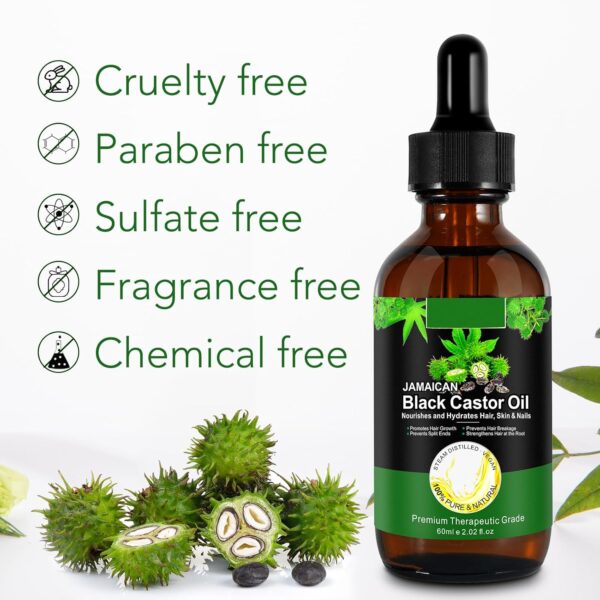 Black Castor Oil for Hair Growth, 2 Fl Oz Pure & Cold Pressed Hair Oils for Eyelashes and Eyebrows, Moisturizing Scalp, Skin and Nails (2 Pack) - Image 7