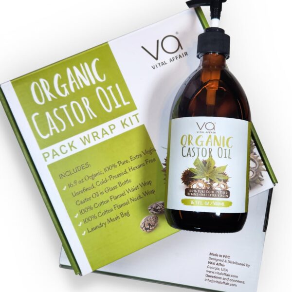 Pure Castor Oil Organic Cold Pressed Unrefined Glass Bottle-Castor Oil Wrap with 100% Cotton Flannel-Organic Castor Oil Pack Wrap-Waist & Neck Castor Oil Packs -Castor Oil Hexane Free. - Image 2