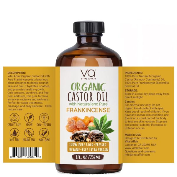 Organic Castor & Frankincense Oil Blend - 100% Pure and Natural, Cold Pressed, Unrefined Glass Bottle Castor and Frankincense Oil For Face & Hair Growth - 8oz - Image 3