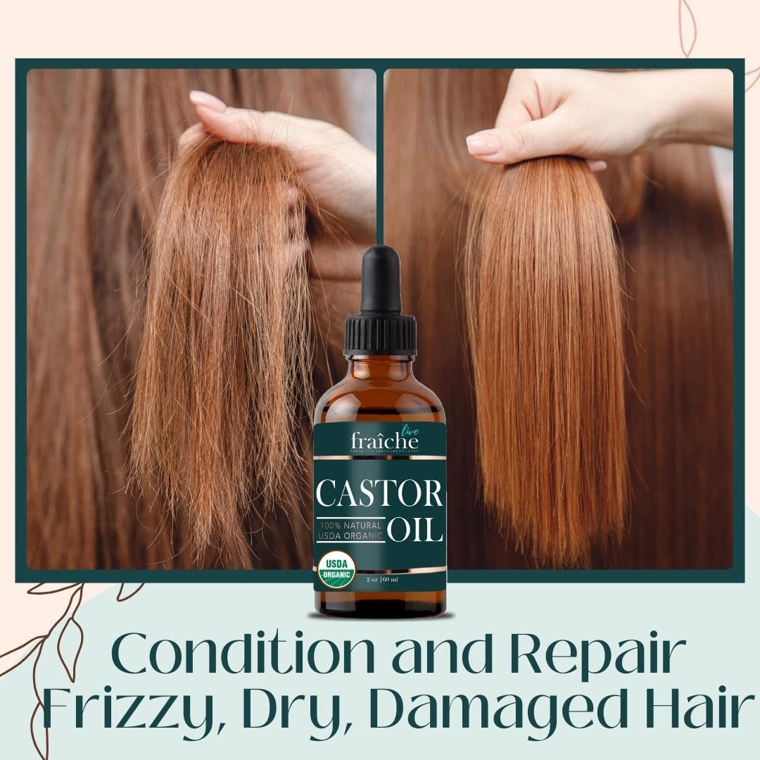 Live Fraiche Organic Castor Oil for Face (2oz) + FREE Filled Mascara Tube, 100% Pure USDA Eyebrow Eyelash Growth Serum, Cold Pressed, Hexane Free Hair Lash Serum - Image 6