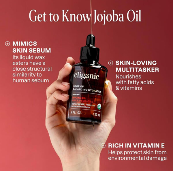 Cliganic Organic Jojoba Oil, 100% Pure (4oz) | Moisturizing for Face, Hair, Skin & Nails | Natural Cold Pressed Hexane Free | Base Carrier Oil (Packaging May Vary) - Image 4