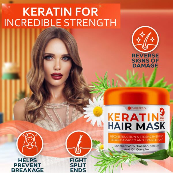 Keratin Hair Mask - Sulfate Free Hydrating Deep Conditioner Treatment for Dry, Damaged and Split Ends - Moisture for Frizzy and Curly Hair - For Women and Men - Moisturizer Care to Repair Damage - Image 5