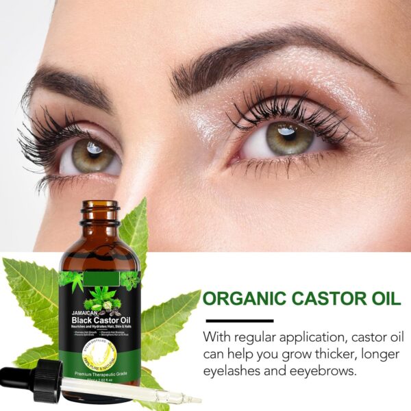Black Castor Oil for Hair Growth, 2 Fl Oz Pure & Cold Pressed Hair Oils for Eyelashes and Eyebrows, Moisturizing Scalp, Skin and Nails (2 Pack) - Image 3