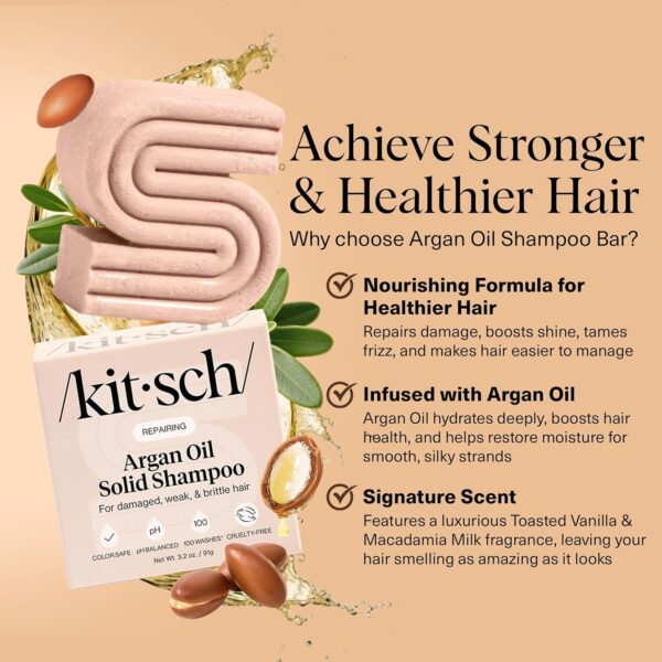 Kitsch Argan Oil Shampoo Bar - Repairing Solid Hair Shampoo for Women and Men - Strengthening, Moisturizing Hair Care - Vegan, All Natural, Paraben & Sulfate-Free, Made in USA, 3.2 oz - Image 7