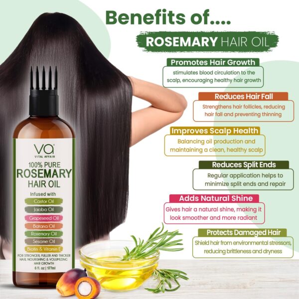 100% Pure Rosemary Oil For Hair Growth With Castor, Batana, Jojoba Oil - Infused With Biotin & Vitamin E-Blend of Effective Hair Oils for Hair Growth-Strengthening Treatment 6 Fl Oz - Image 5