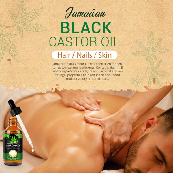 Black Castor Oil for Hair Growth, 2 Fl Oz Pure & Cold Pressed Hair Oils for Eyelashes and Eyebrows, Moisturizing Scalp, Skin and Nails (2 Pack) - Image 2