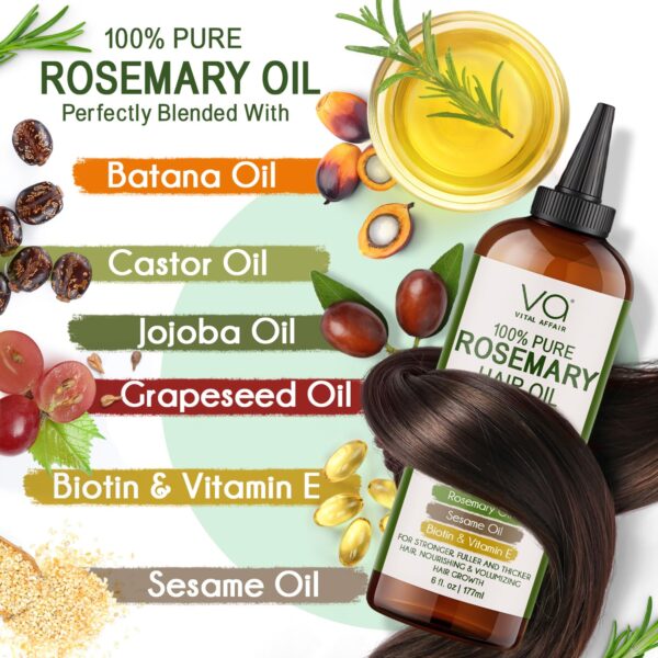 100% Pure Rosemary Oil For Hair Growth With Castor, Batana, Jojoba Oil - Infused With Biotin & Vitamin E-Blend of Effective Hair Oils for Hair Growth-Strengthening Treatment 6 Fl Oz - Image 4