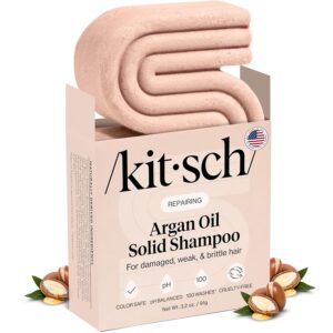 Kitsch Argan Oil Shampoo Bar - Repairing Solid Hair Shampoo for Women and Men - Strengthening, Moisturizing Hair Care - Vegan, All Natural, Paraben & Sulfate-Free, Made in USA, 3.2 oz