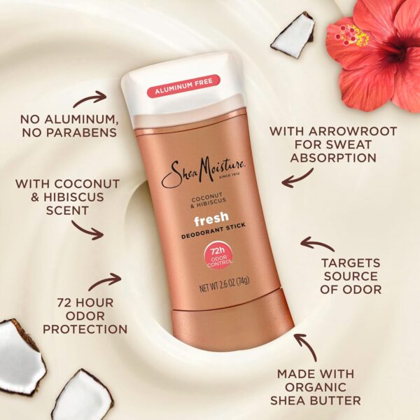 SheaMoisture Deodorant Stick 72h Odor Control Coconut & Hibiscus Fresh Aluminum Free 2.6 oz - Image 4