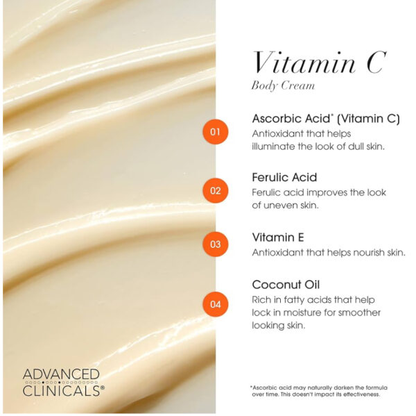 Advanced Clinicals Vitamin C Cream Visibly Brightening Body Lotion | Vitamin C Moisturizer Skin Care Body Cream For Women & Men Helps Visibly Improve Look Of Dark Spots & Uneven Skin Tone, 16 Ounce - Image 3