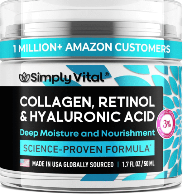 SimplyVital Collagen, Retinol & Hyaluronic Acid Cream - Anti-Aging Face Moisturizer for Face, Firming Skin Care Neck & Décolleté - Made in USA, Daily Moisturizer Face Cream Day & Night - 1.7 fl.oz.