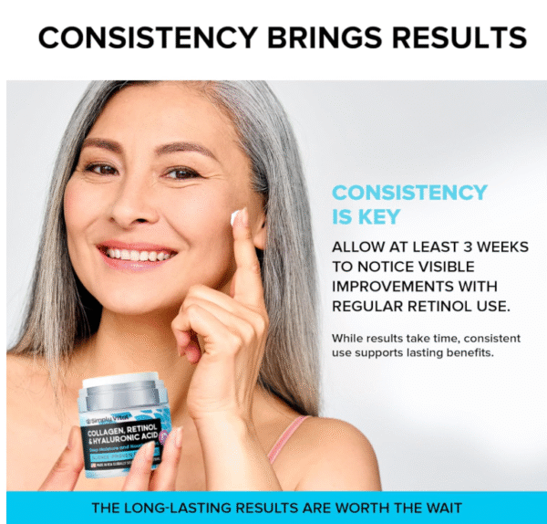 SimplyVital Collagen, Retinol & Hyaluronic Acid Cream - Anti-Aging Face Moisturizer for Face, Firming Skin Care Neck & Décolleté - Made in USA, Daily Moisturizer Face Cream Day & Night - 1.7 fl.oz. - Image 8