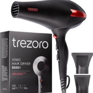 TREZORO Professional Ionic Hair Dryer for Salon - 2200W Powerful Blow Dryer - Lightweight Travel for Normal & Curly Hair Includes Volume Styling Nozzle