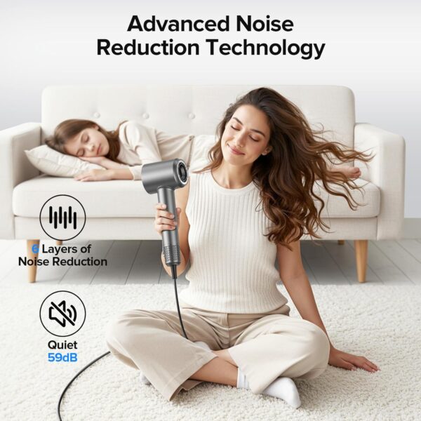 Hair Dryer, 150000 RPM Brushless Motor with 500M Negative Ions, Fast-Dry Lightweight Design, ThermoControl & Magnetic Nozzle/Diffuser, Low Noise Salon Blow Dryer for All Hair, Travel, Home - Image 3