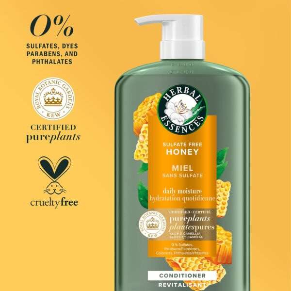 Herbal Essences Honey Daily Moisture Conditioner, Protects and Nourishes Dry Hair, Hydrating Conditioner with Certified Camellia Oil and Aloe Vera, Moisturizing and Safe For All Hair Types, 33.8oz - Image 3
