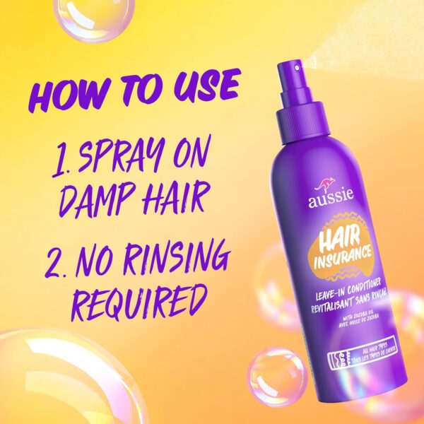 Aussie Hair Insurance Leave-In Conditioner Spray, Frizz Control, Softening with Jojoba & Sea Kelp, Moisturizing Treatment for All Hair Types, Juicy Citrus, 8 Fl Oz Each, Triple Pack - Image 3