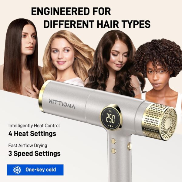 Dual Voltage Ionic Hair Dryer with Diffuser - 2000W Professional High-speed Blow Dryer for Women, Fast Drying & Low Noise, Lightweight and Intelligent Heat Control, European Travel 110V-120V/220V-240V - Image 2