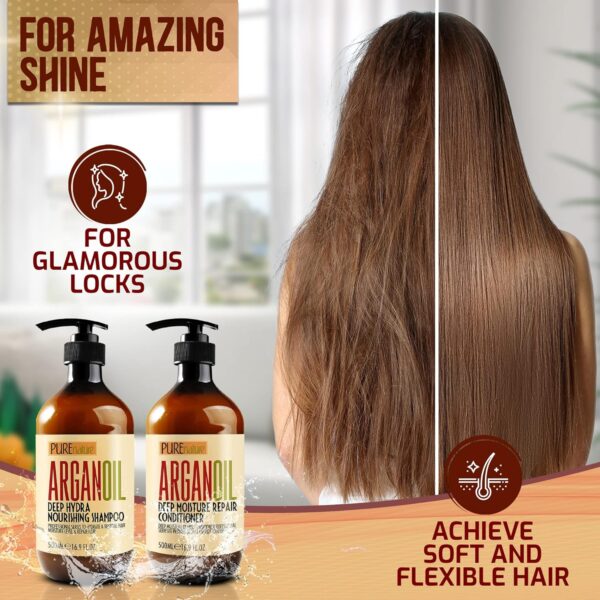 Argan Oil Shampoo and Conditioner Set - Sulfate Free Moroccan Care with Keratin - For Curly, Straight, Dry and Damaged Hair - Moisturizing, Hydrating, Anti Frizz Salon Technology - Image 2
