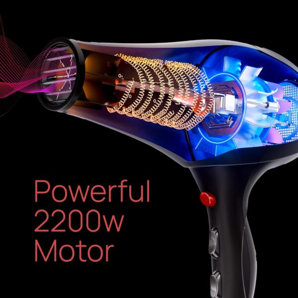 TREZORO Professional Ionic Hair Dryer for Salon - 2200W Powerful Blow Dryer - Lightweight Travel for Normal & Curly Hair Includes Volume Styling Nozzle - Image 2