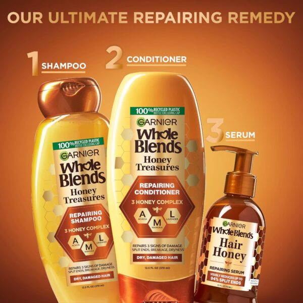 Garnier Whole Blends Honey Treasures Repairing Shampoo, Conditioner + Hair Mask Set for Dry, Damaged Hair (3 Items), 1 Kit (Packaging May Vary) - Image 3