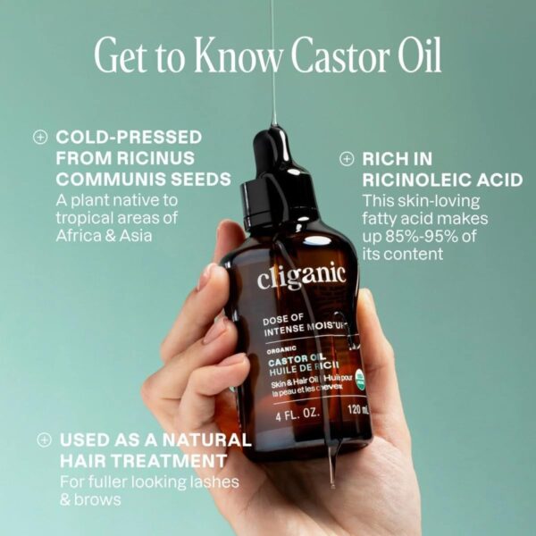Cliganic Organic Castor Oil, 100% Pure (8oz with Eyelash Kit) - For Eyelashes, Eyebrows, Hair & Skin | Natural Cold Pressed Unrefined Hexane-Free - Image 2