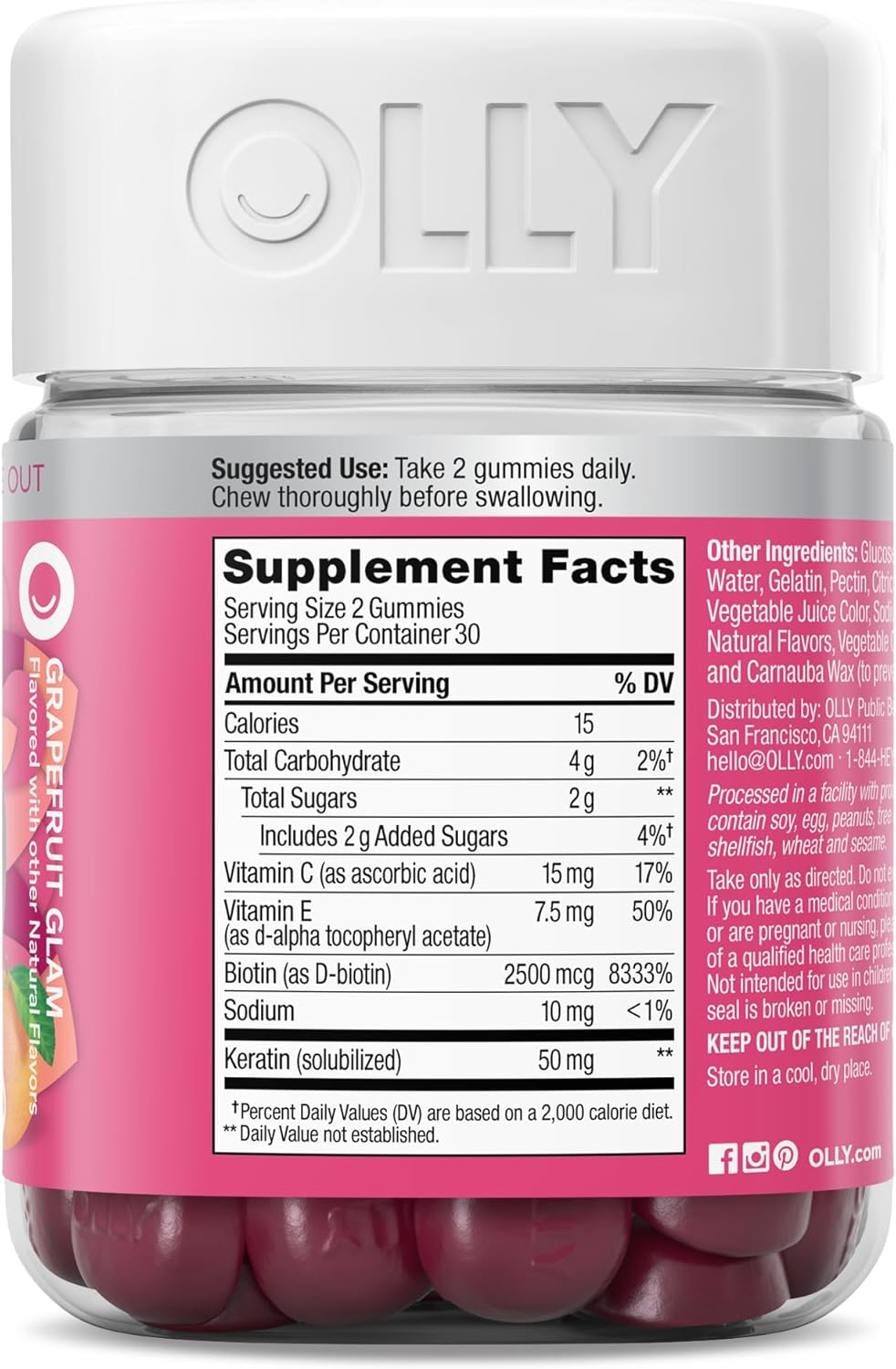 OLLY Undeniable Beauty Gummy, For Hair, Skin, Nails, Biotin, Vitamin C, Keratin, Chewable Supplement, Grapefruit, 30 Day Supply - 60 Count - Image 4