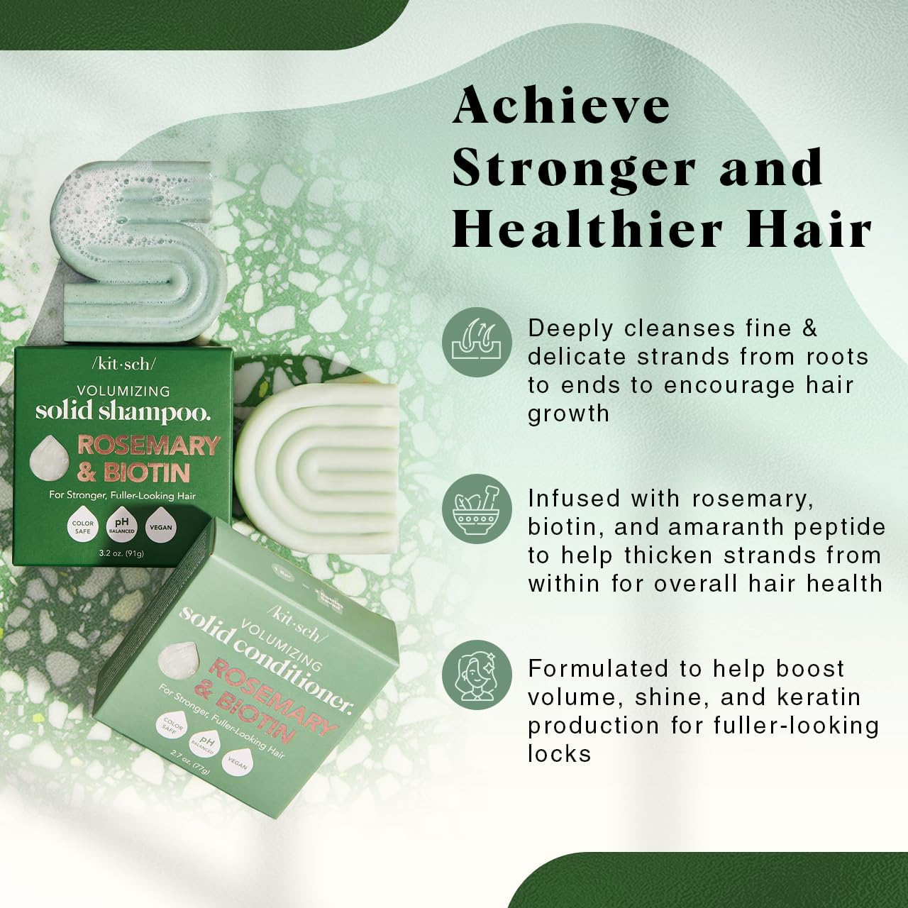 Kitsch Rosemary & Biotin Shampoo and Conditioner Set for Hair Growth - Strengthening, Thickening & Volumizing Shampoo and Conditioner Bar - Paraben, Sulfate & Silicone Free - Made in USA - 2 pack - Image 2